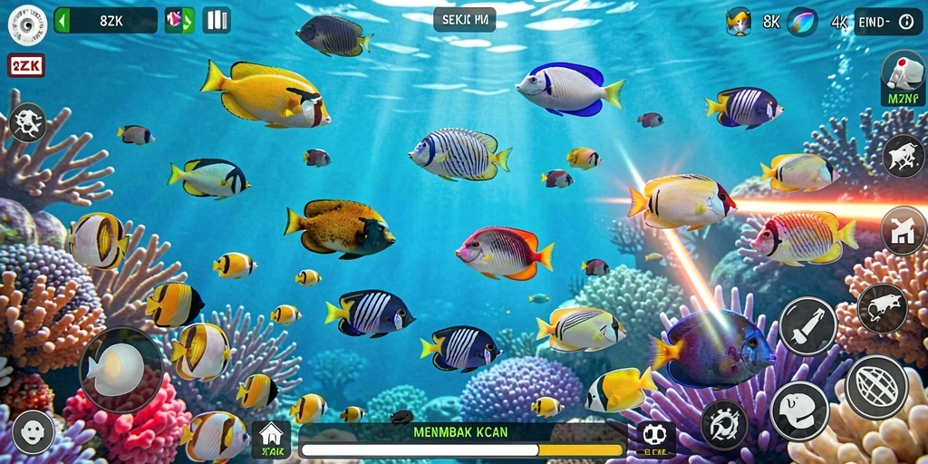 Screenshot gameplay 8ZK menampilkan aksi menembak ikan yang seru.