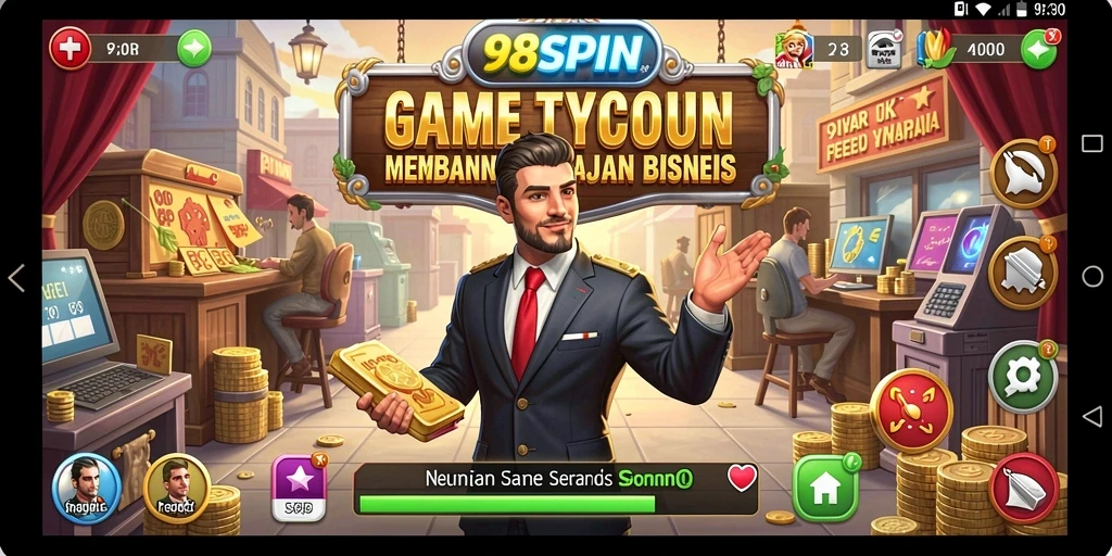 Tampilan gameplay seru yang menampilkan aktivitas bisnis dalam 98SPIN.