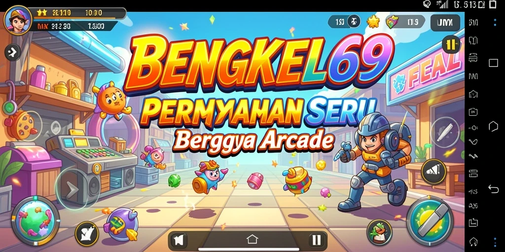 Tampilan gameplay BENGKEL69 dengan aksi seru di layar.