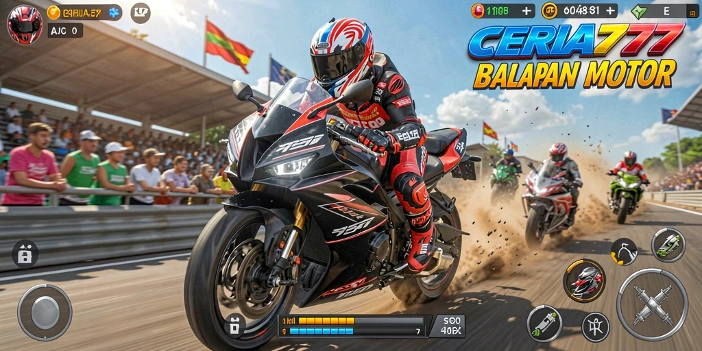 Screenshot CERIA777 menampilkan aksi balapan motor yang mendebarkan.