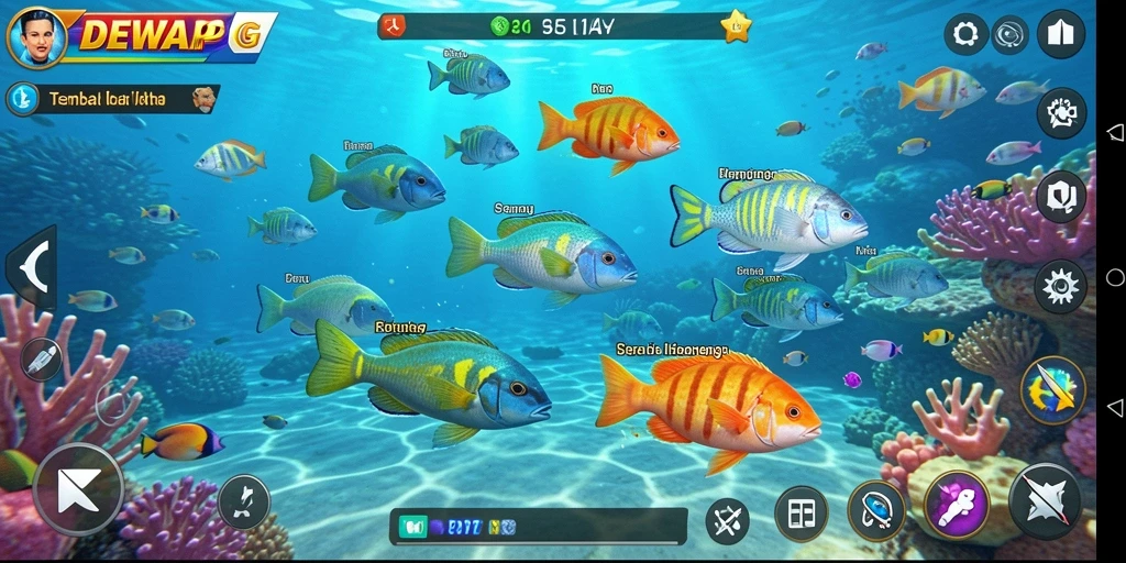 Tampilan gameplay DEWAPG saat berburu ikan yang seru.