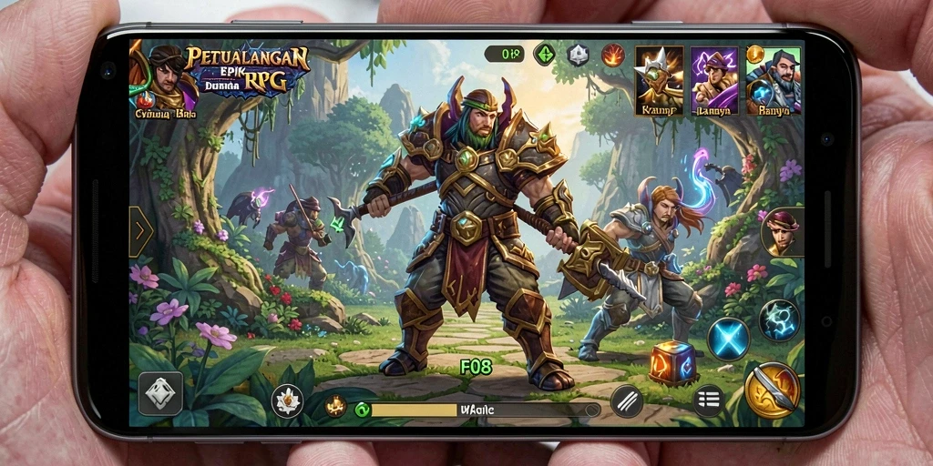 Tampilan gameplay RPG F08 yang penuh aksi dan strategi.