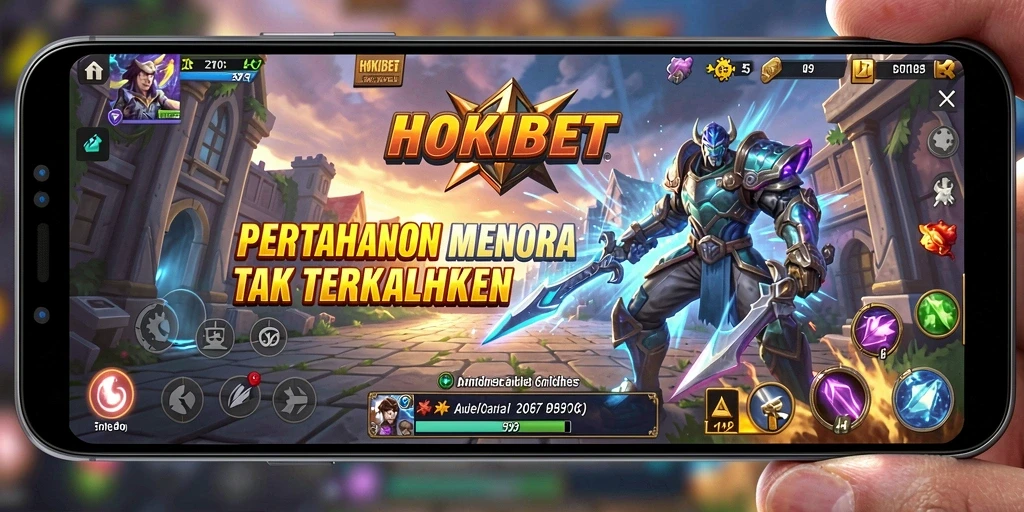 Gameplay HOKIBET menampilkan menara pertahanan melawan gelombang musuh yang menyerang.