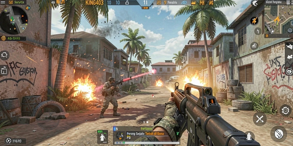 Gambaran aksi mendebarkan dalam gameplay FPS KING403.