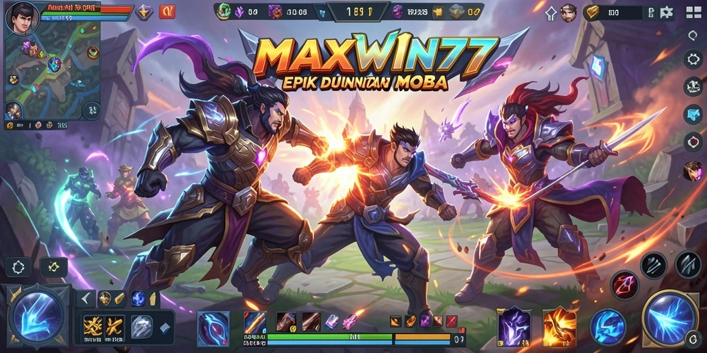 Tangkapan layar gameplay MAXWIN77 menampilkan pertarungan seru antara tim.