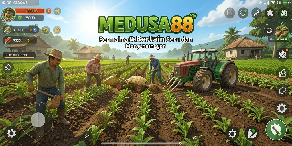 Tampilan gameplay menarik dari MEDUSA88 dengan kebun yang subur.