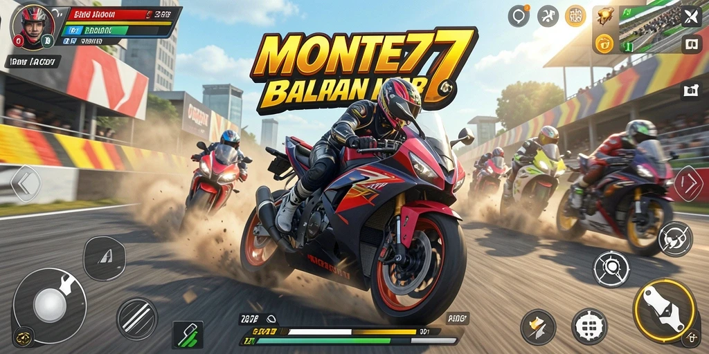 Tampilan gameplay balapan motor yang seru di MONTE77.