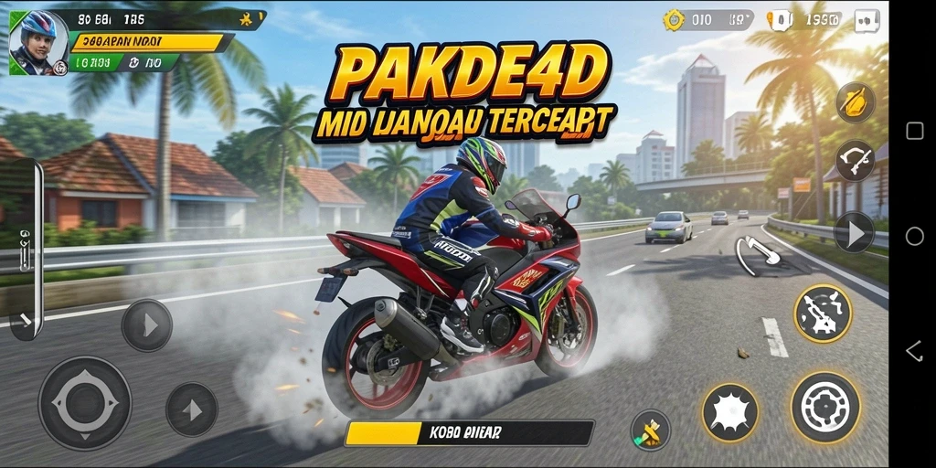 Screenshot gameplay PAKDE4D yang menampilkan balapan motor yang mendebarkan.
