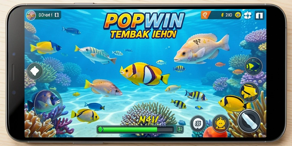 Tampilan gameplay POPWIN yang menegangkan saat menembak ikan-ikan bawah laut.