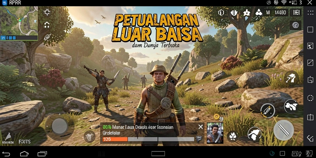 Tangkapan layar gameplay RPRR yang menunjukkan eksplorasi dunia terbuka.