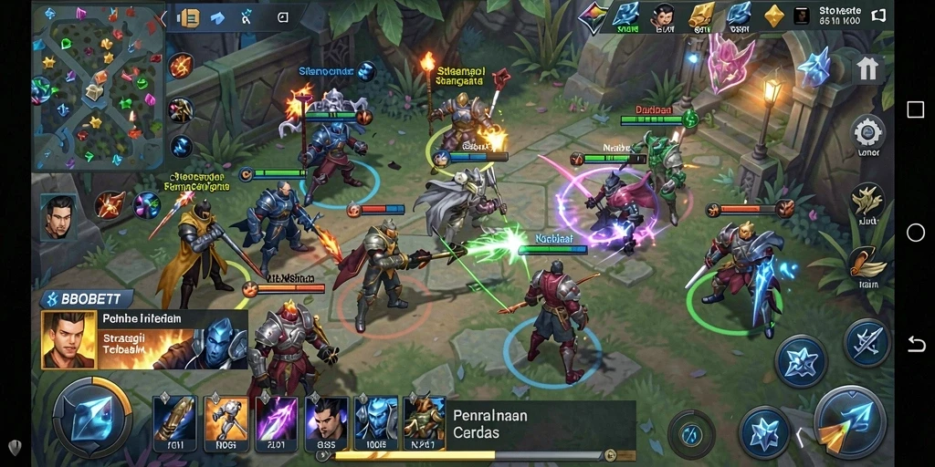 Screenshot gameplay SBOBET yang menunjukkan strategi pertarungan antar pemain.