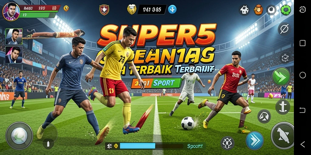 Screenshot gameplay SUPER5 dengan aksi olahraga yang mendebarkan.