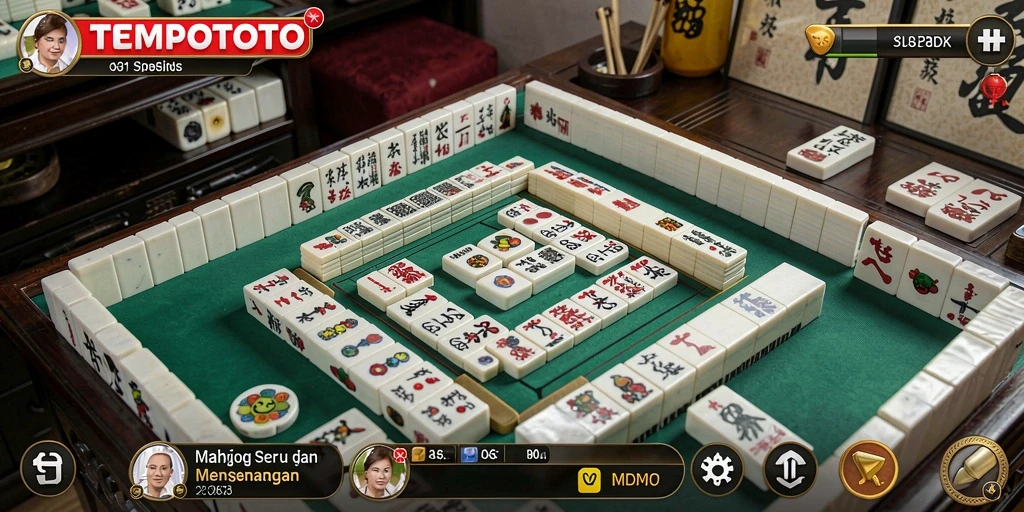 Tampilan gameplay seru TEMPOTOTO dalam permainan Mahjong.