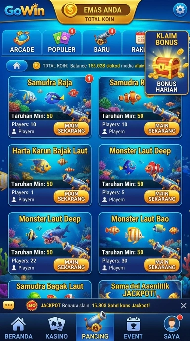 Screenshot tampilan aplikasi gowin yang menampilkan kategori populer.